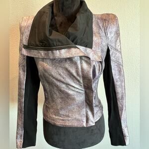 BCBGMaxAzria XXS Metallic Purple Moto Jacket with Shoulder Pads